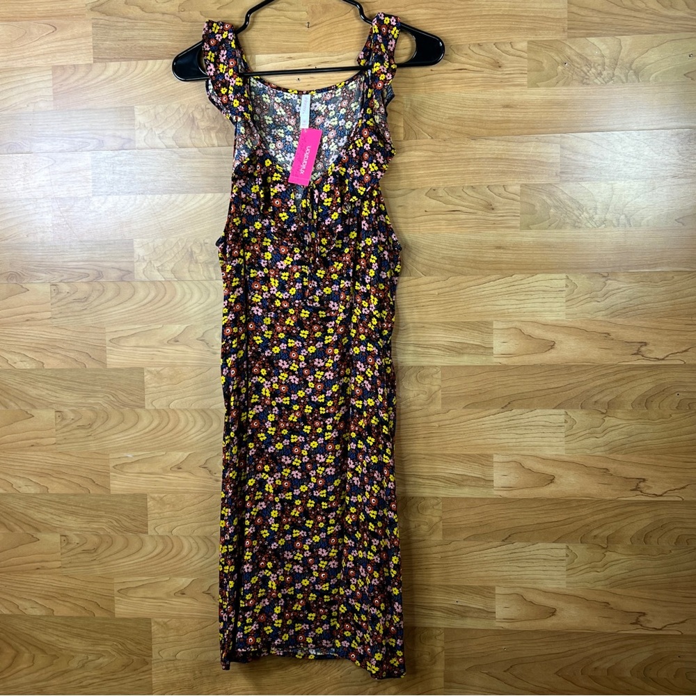 Xhilaration Medium Sleeveless Floral Dress w/A Ruffle Neck & Keyhole Tie
